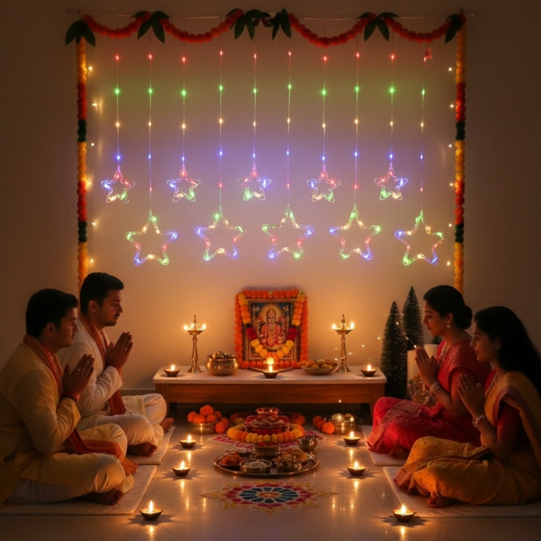Hanging LED Star Diwali Light Curtain