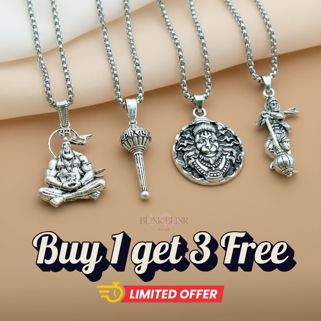 Premium Silver Hanuman Pendant With Chain - Sacred Shakti Collection (Pack of 4)