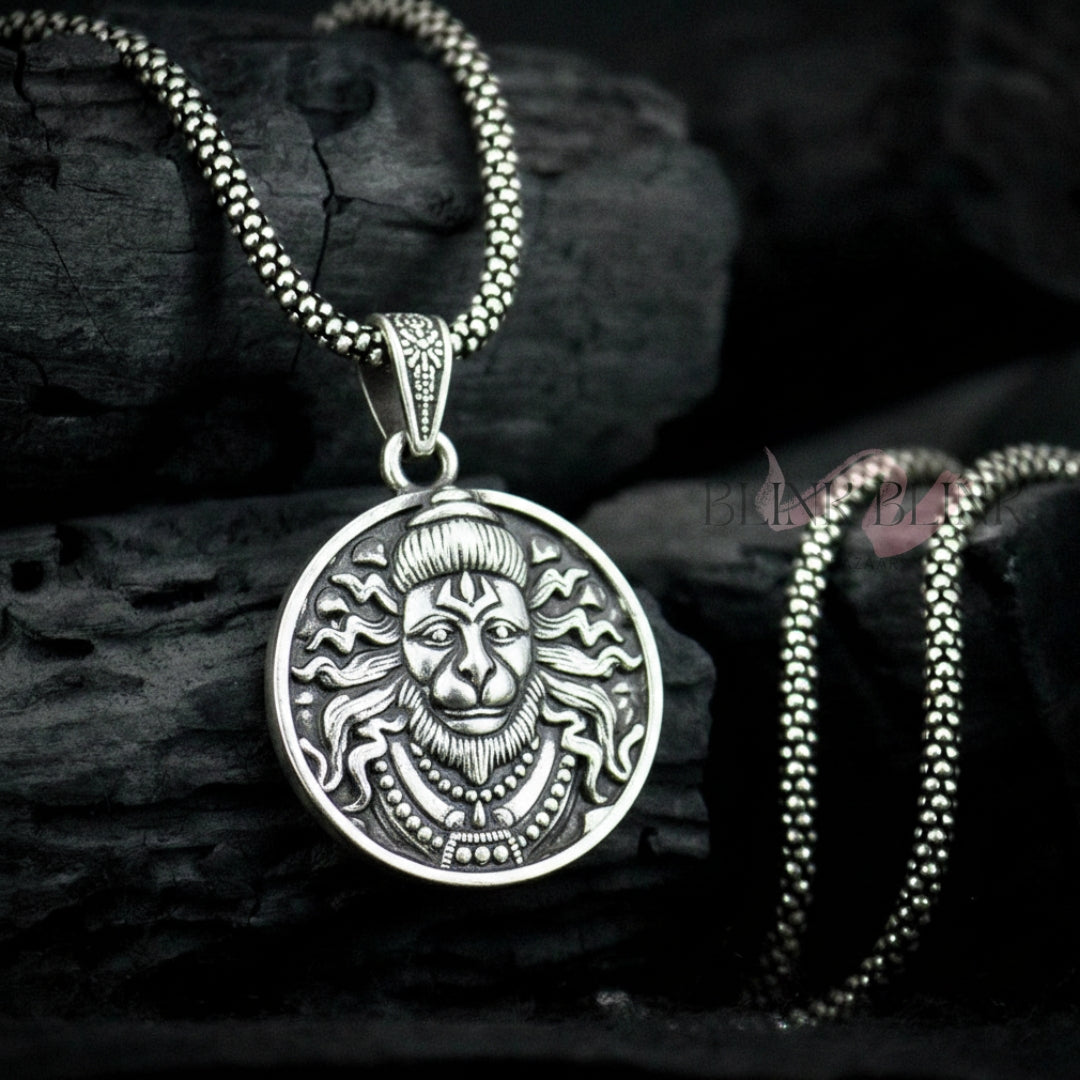 Premium Silver Hanuman Pendant With Chain - Sacred Shakti Collection (Pack of 4)