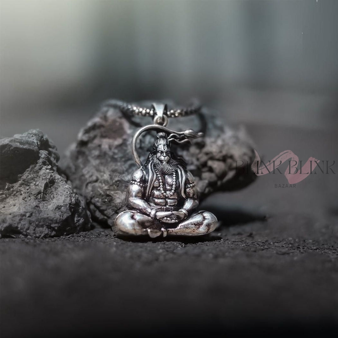 Premium Silver Hanuman Pendant With Chain - Sacred Shakti Collection (Pack of 4)