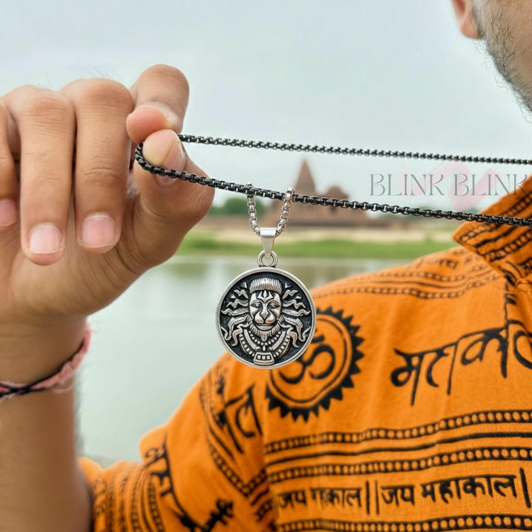 Premium Silver Hanuman Pendant With Chain - Sacred Shakti Collection (Pack of 4)