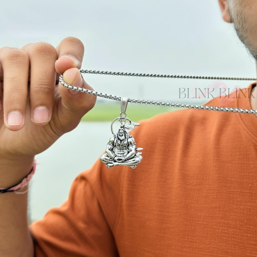 Premium Silver Hanuman Pendant With Chain - Sacred Shakti Collection (Pack of 4)