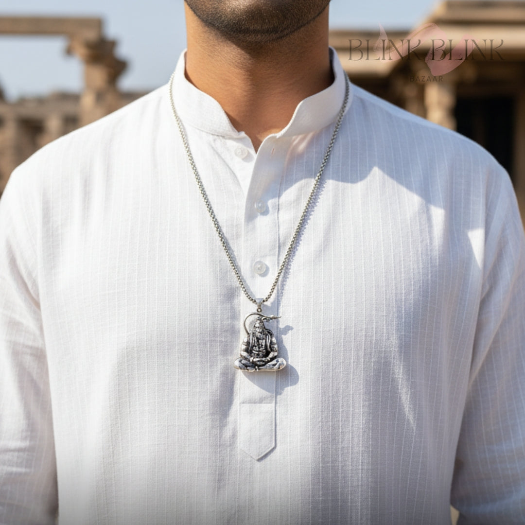 Premium Hanuman Silver Locket With Chain - Sacred Shakti Collection