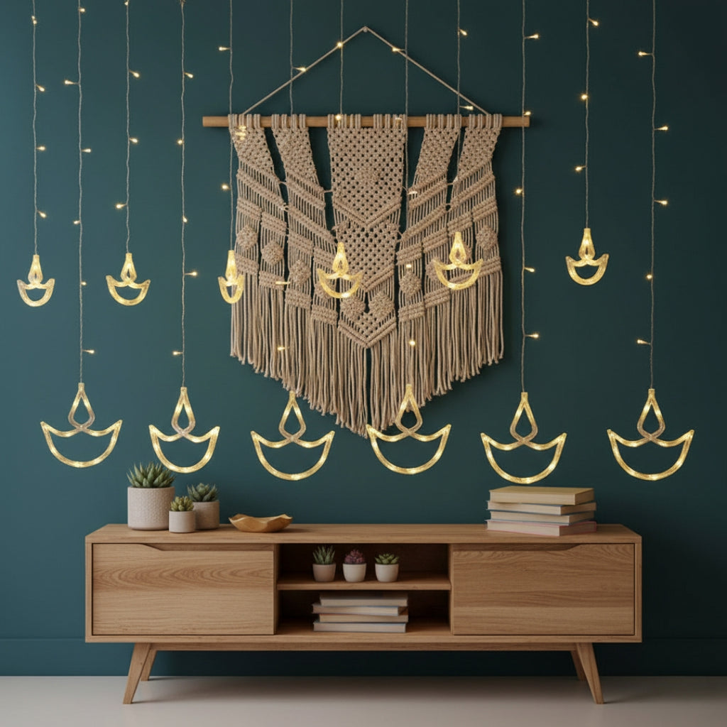 Hanging LED Diya Warm Diwali Light Curtain
