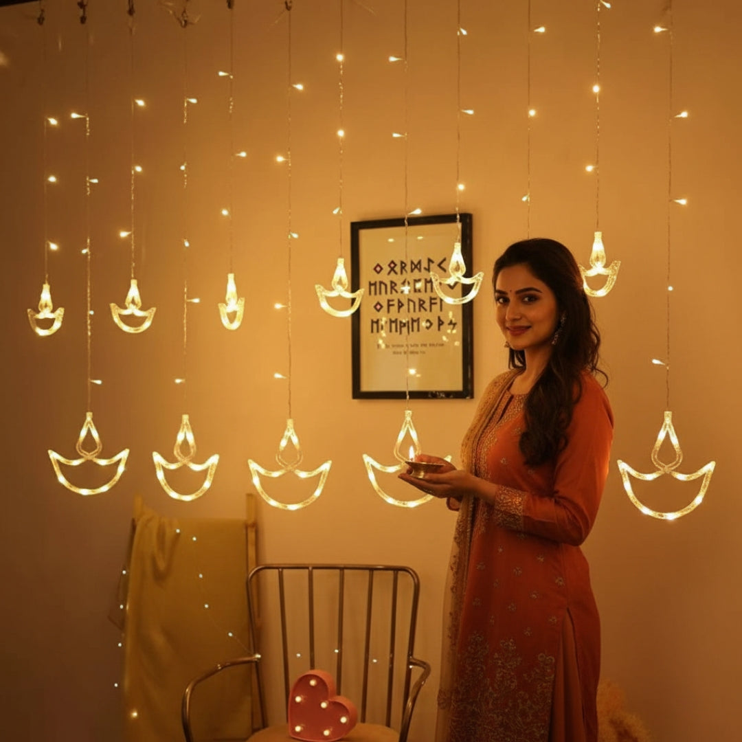 Hanging LED Diya Warm Diwali Light Curtain