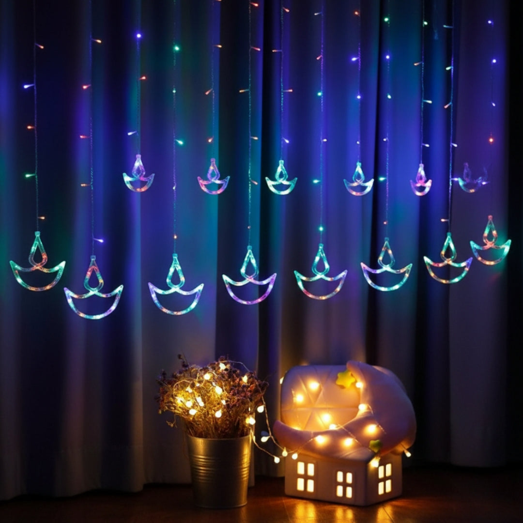 Hanging LED Diya Warm Diwali Light Curtain