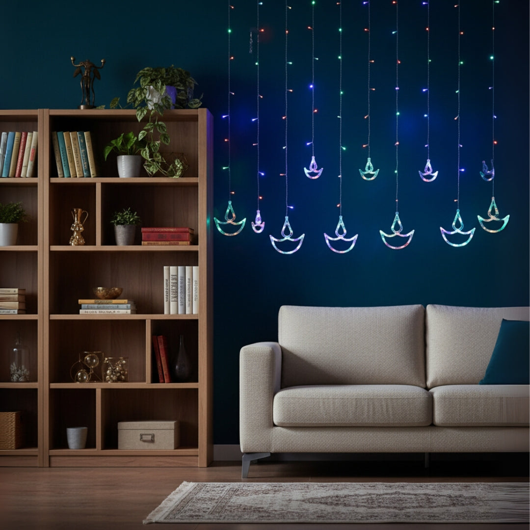 Hanging LED Diya Warm Diwali Light Curtain