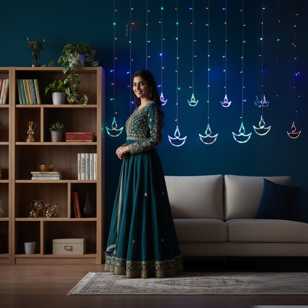 Hanging LED Diya Warm Diwali Light Curtain